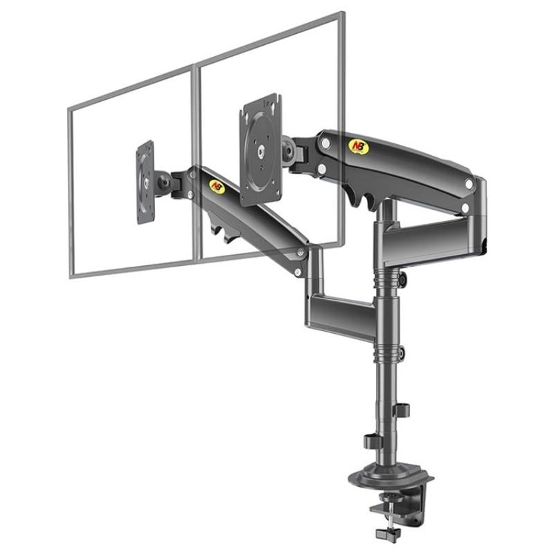 Full Motion Dual Arm Clamp for 22-32 Inch Lcd Tv Monitor Desk Holder with Gas Spring