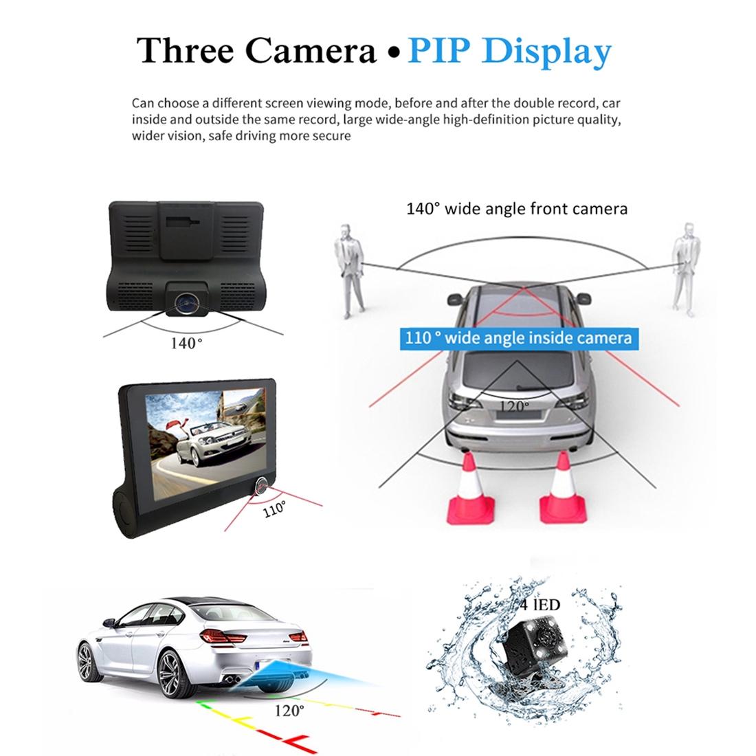 Full Hd 1080p 3-channel Car Dvr with 4 Ips Screen 5mp Camera and 170 Degree Wide Angle
