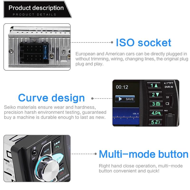 Universal Car Radio Receiver Mp5 Player 4.1 Hd Screen Fm & Bluetooth Remote Control