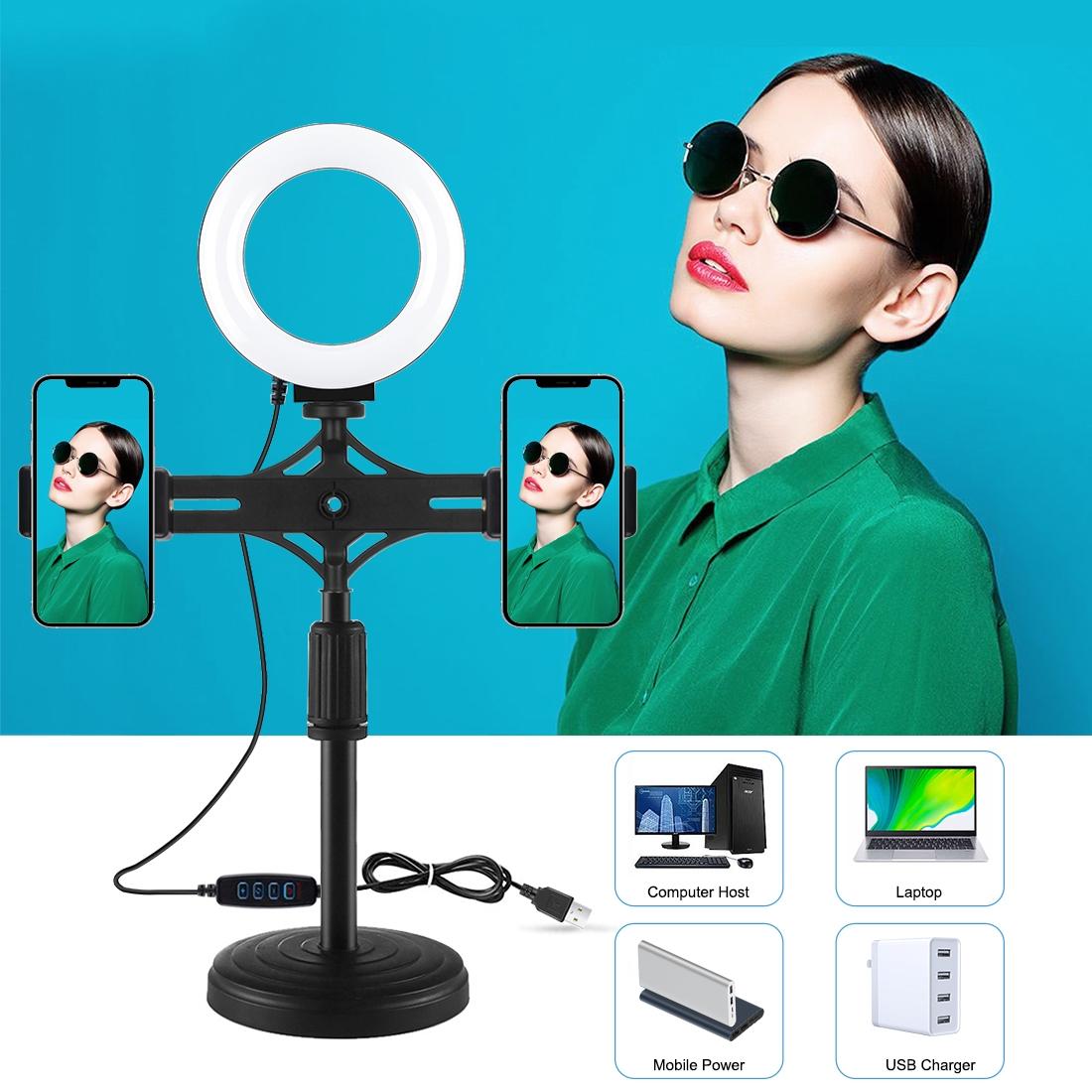 Horizontal Dual Phone Brackets Desktop Ring Light Kit - 4.7 Inch