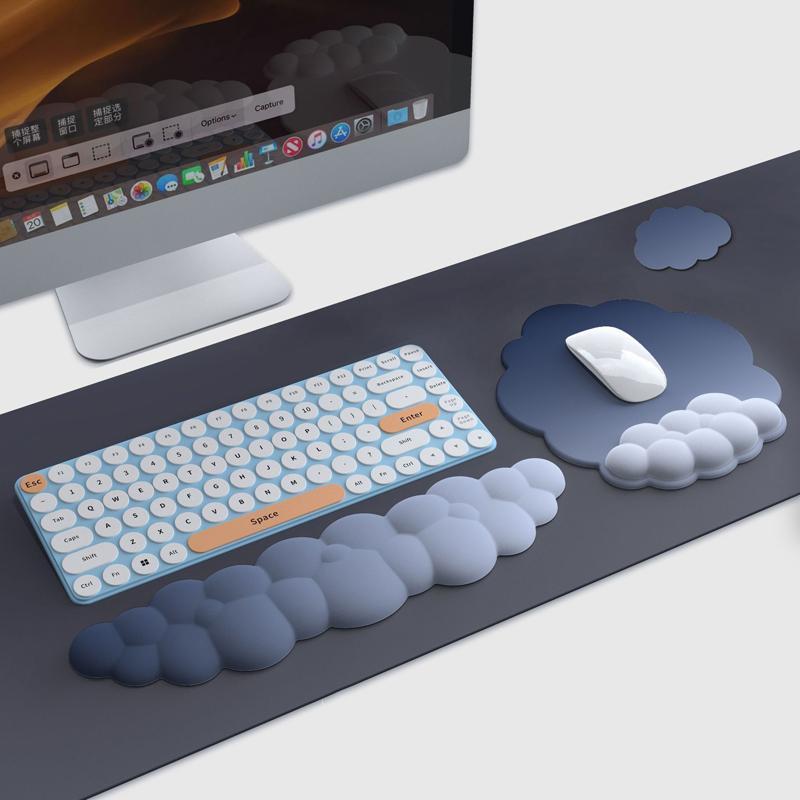 3 Piece Cloudy Gradient Memory Foam Wrist & Mouse Pad Set Blue+Gray - Model 12