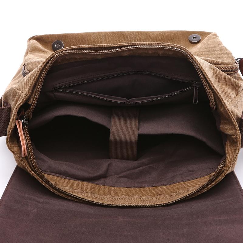 Multi Purpose Coffee Canvas Messenger Bag For Business And Tech