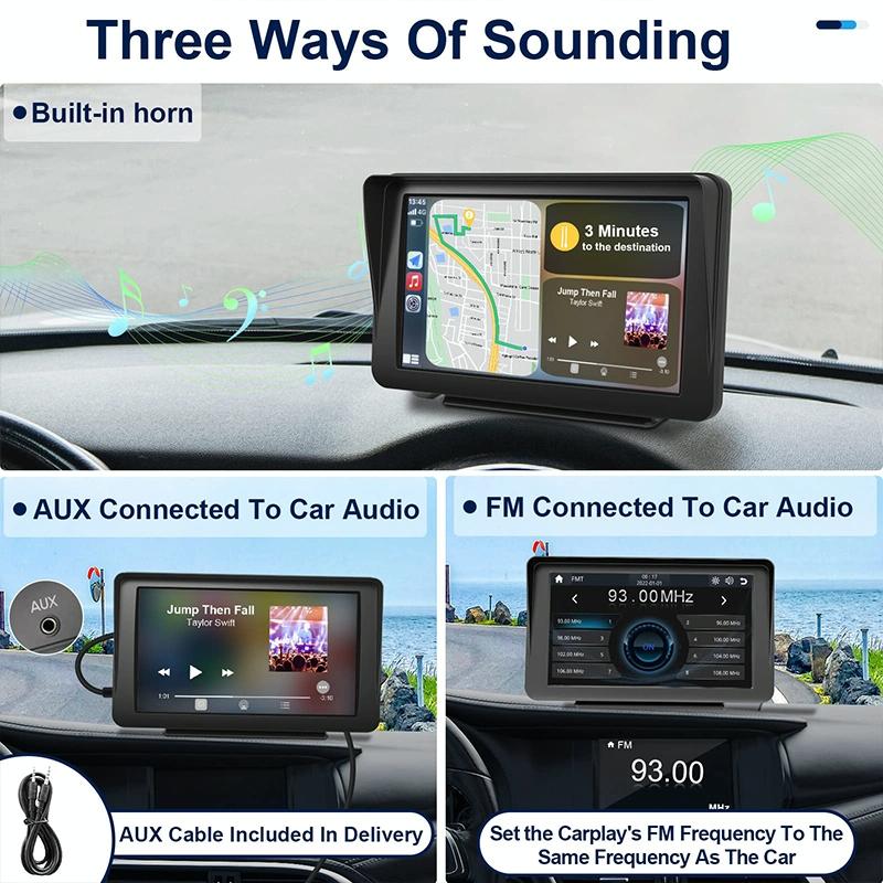 7 Touch Display Car Navigator with Wireless Carplay Bluetooth and Reversing Image - Portable and Smart