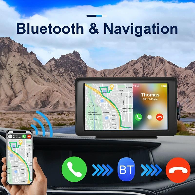 7 Touch Display Car Navigator with Wireless Carplay Bluetooth and Reversing Image - Portable and Smart