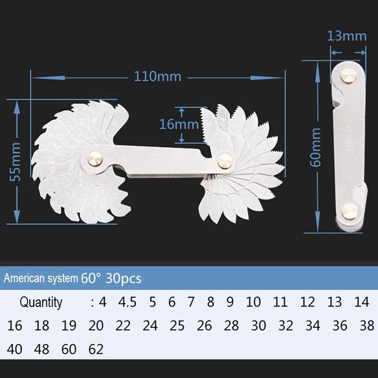 60 Degree Stainless Steel Thread Gauge - 30 Pcs