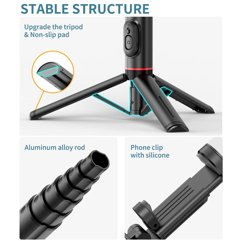 Rotatable Bluetooth Selfie Stick with Fill Light and Remote Control