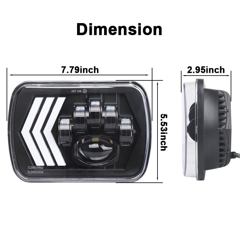 2 Pcs 5X7 Inch Car Modified Red Background Led Square Headlamp For Jeep Wrangler