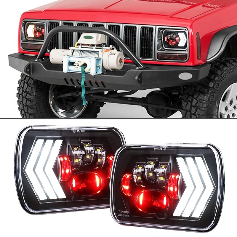 2 Pcs 5X7 Inch Car Modified Red Background Led Square Headlamp For Jeep Wrangler