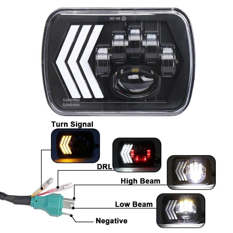 2 Pcs 5X7 Inch Car Modified Red Background Led Square Headlamp For Jeep Wrangler