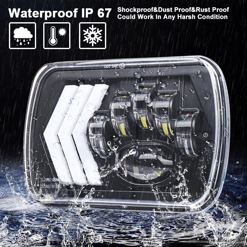 2 Pcs 5X7 Inch Car Modified Red Background Led Square Headlamp For Jeep Wrangler