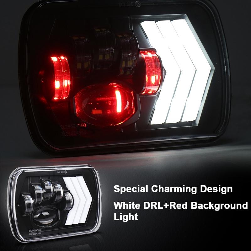 2 Pcs 5X7 Inch Car Modified Red Background Led Square Headlamp For Jeep Wrangler