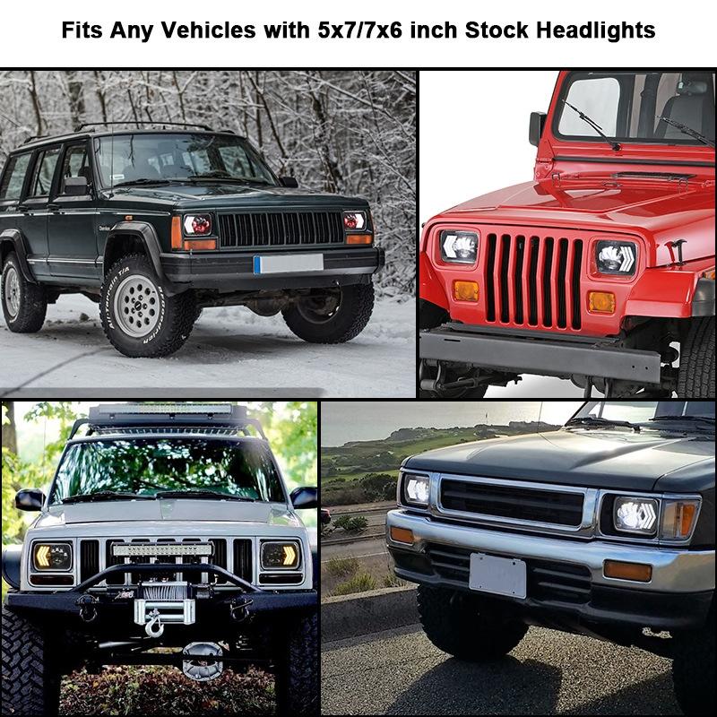 2 Pcs 5X7 Inch Car Modified Red Background Led Square Headlamp For Jeep Wrangler