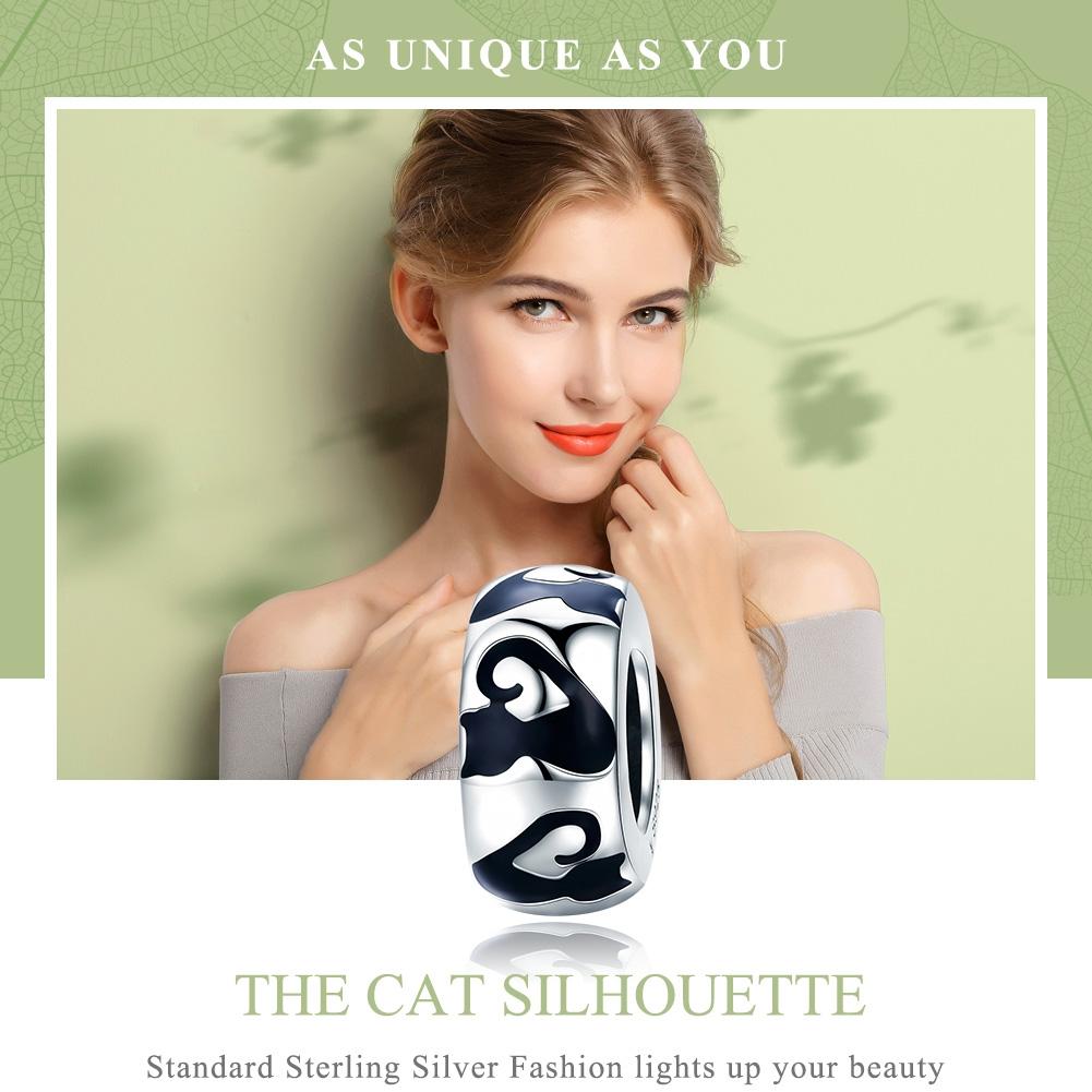 925 Sterling Silver Cat Silhouette Pendant For Diy Bracelets & Necklaces
