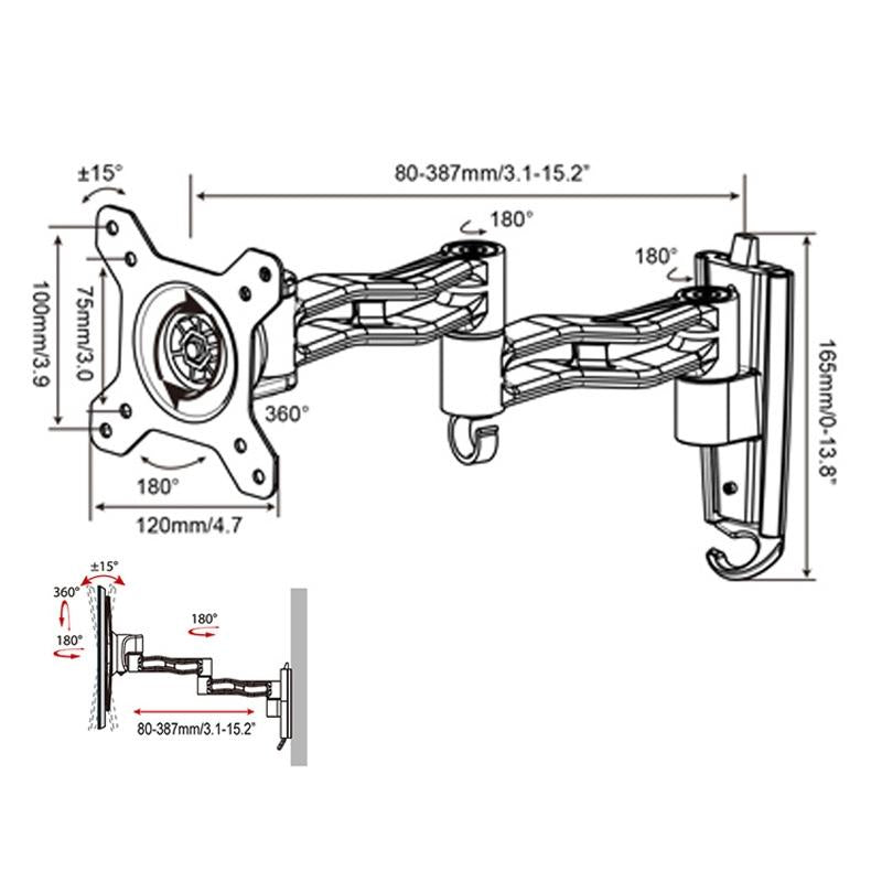 Telescopic Rotating Tv Wall Mount For Gibbon L33 Monitors