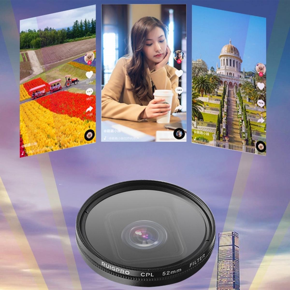 52mm 10-in-1 Professional Lens Filter Kit for Gopro Hero10 / 9 with Adapter Ring and Cap