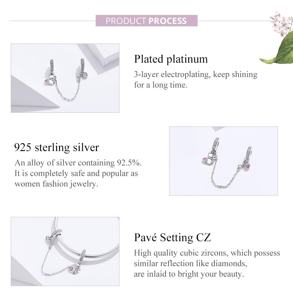 925 Sterling Silver Cat Safety Chain For Diy Bracelets