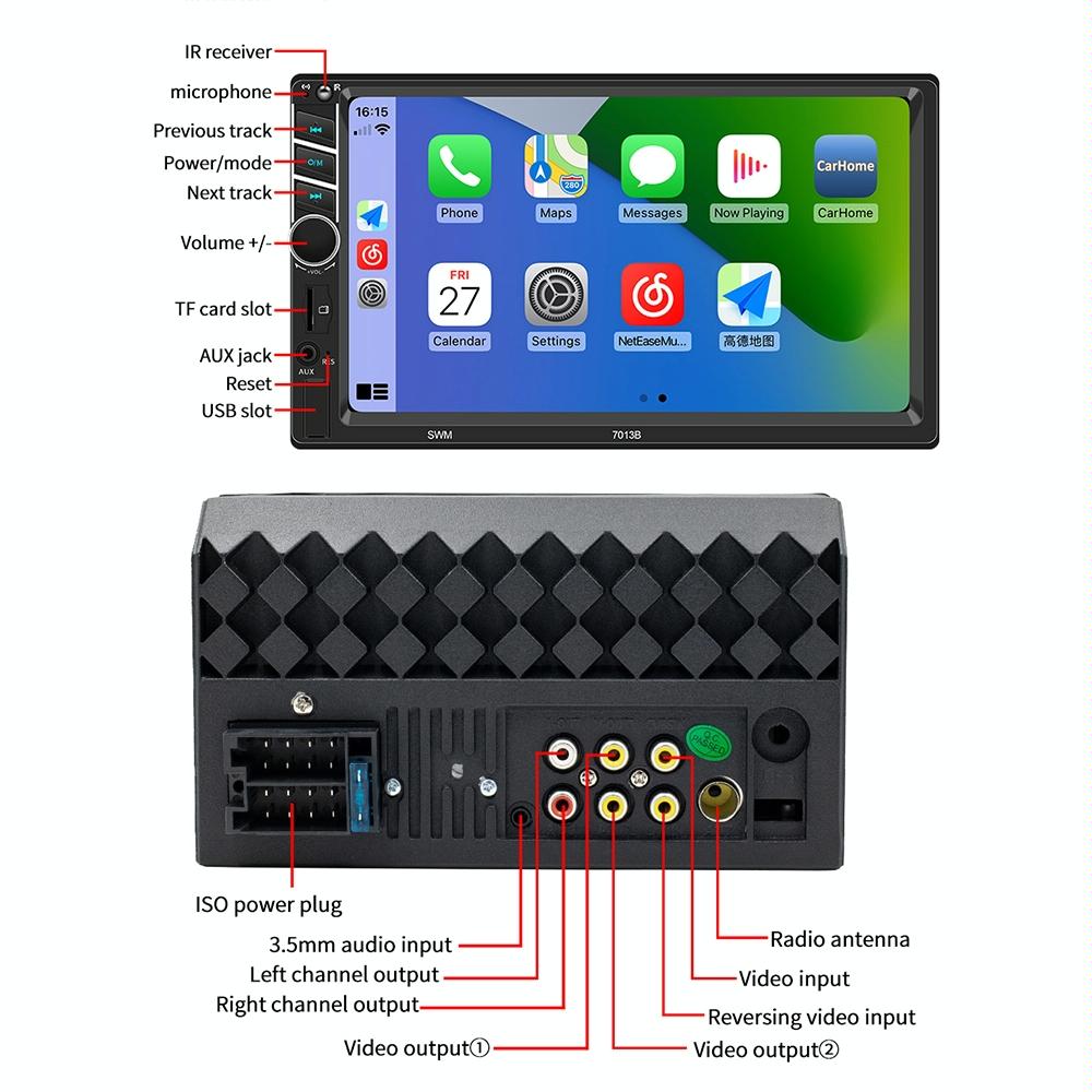 7 Inch Car Radio Receiver Mp5 Player Fm & Bluetooth & Tf Card & Phone Link & Wired Carplay