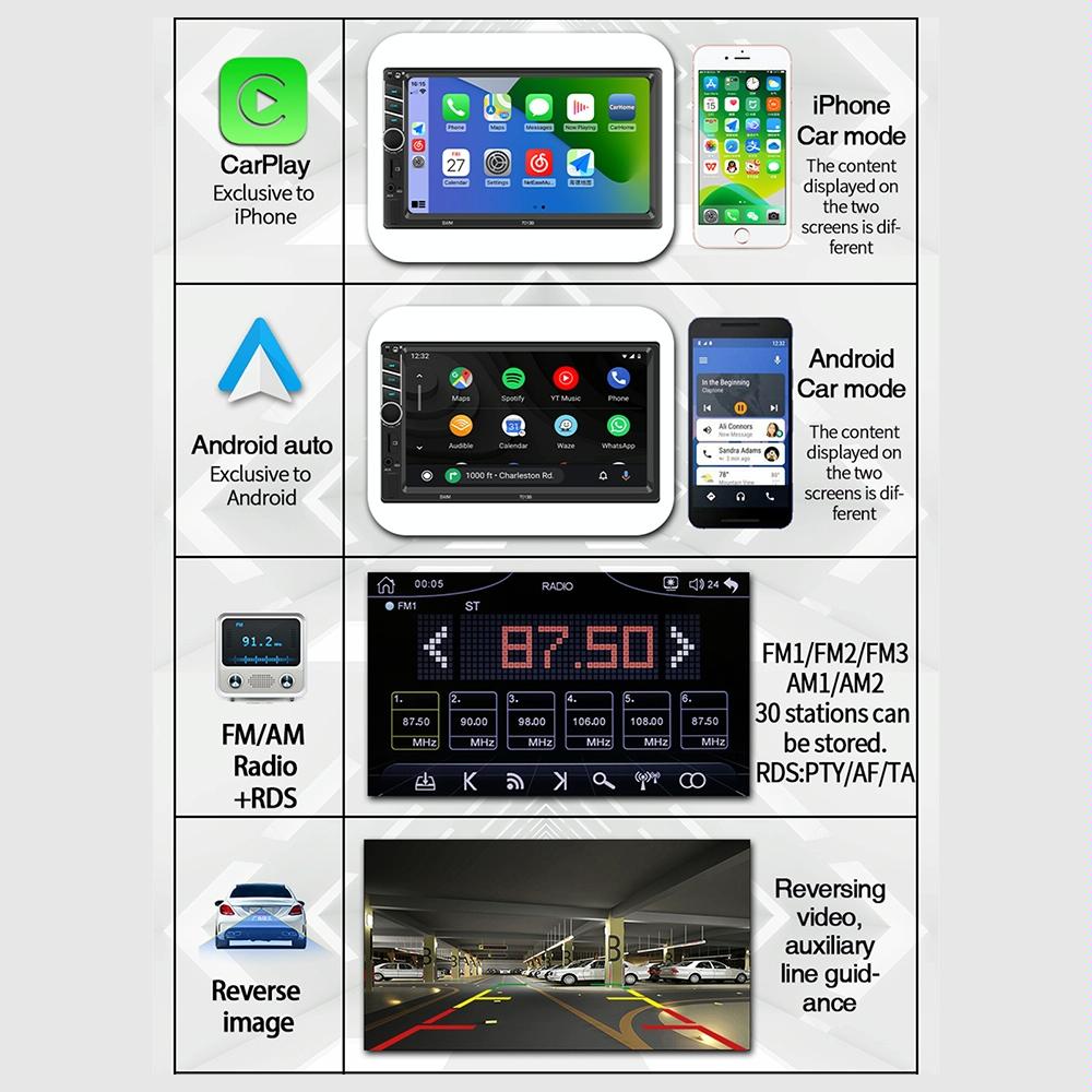 7 Inch Car Radio Receiver Mp5 Player Fm & Bluetooth & Tf Card & Phone Link & Wired Carplay