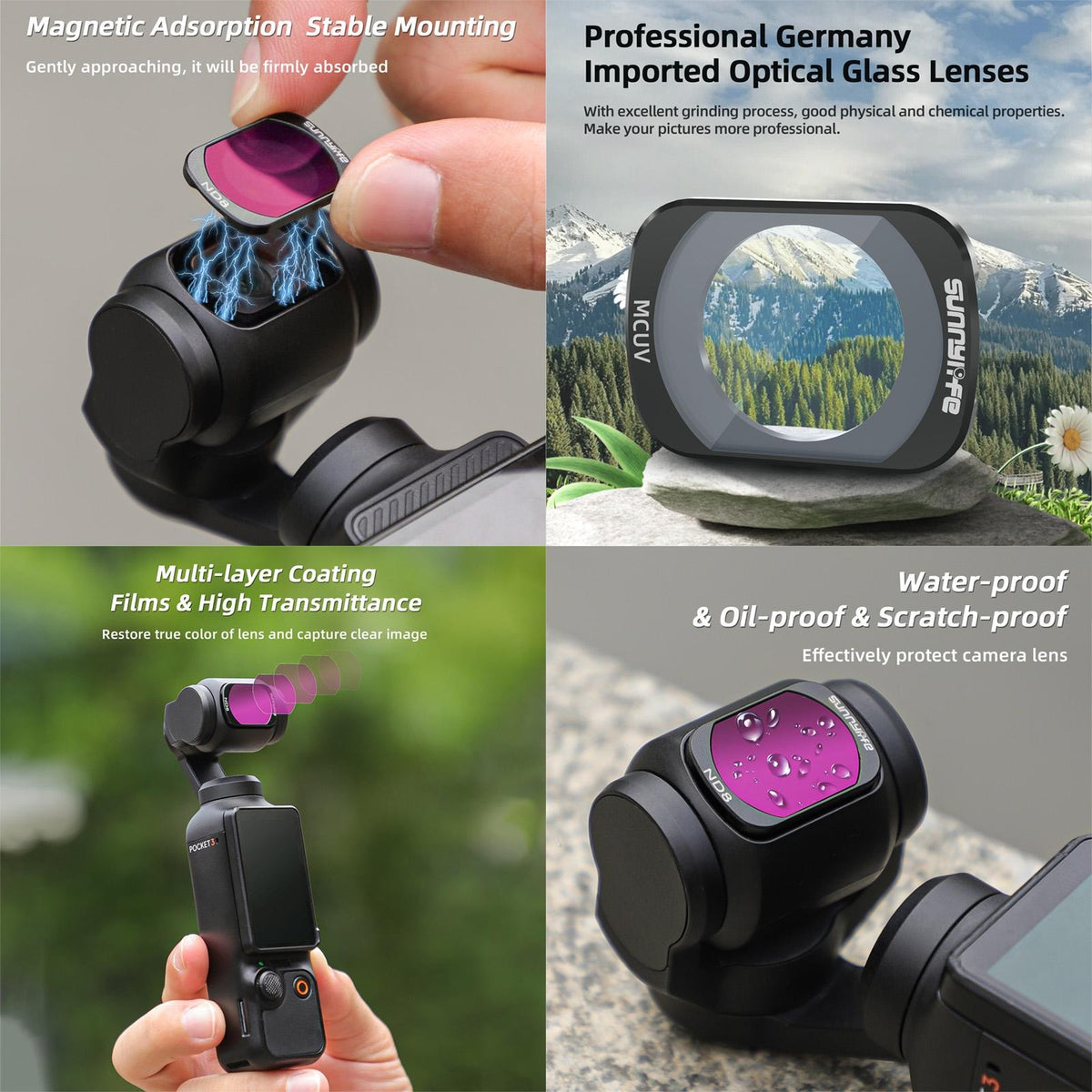 Sunnylife 3 In 1 Nd16 Camera Lens Filter For Dji Osmo Pocket No Gimbal Reset - Nd32Pl