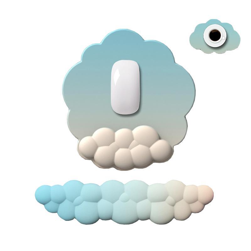 3 Piece Cloudy Gradient Memory Foam Wrist & Mouse Pad Set Blue+Gray - Model 14