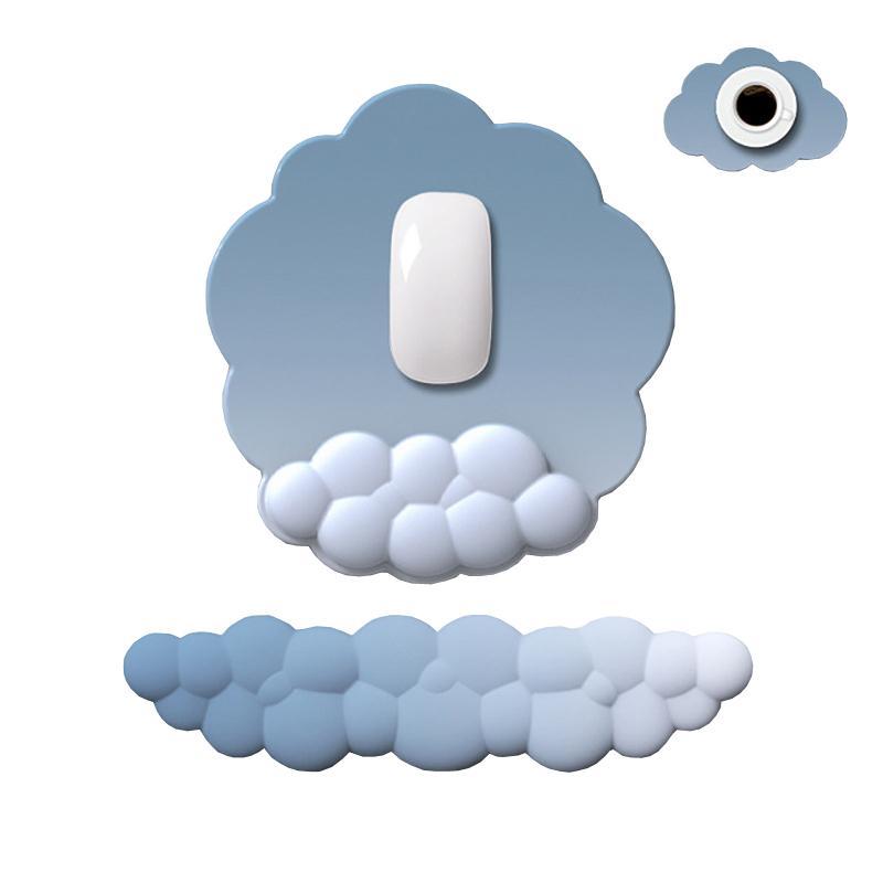 3 Piece Cloudy Gradient Memory Foam Wrist & Mouse Pad Set Blue+Gray - Model 14