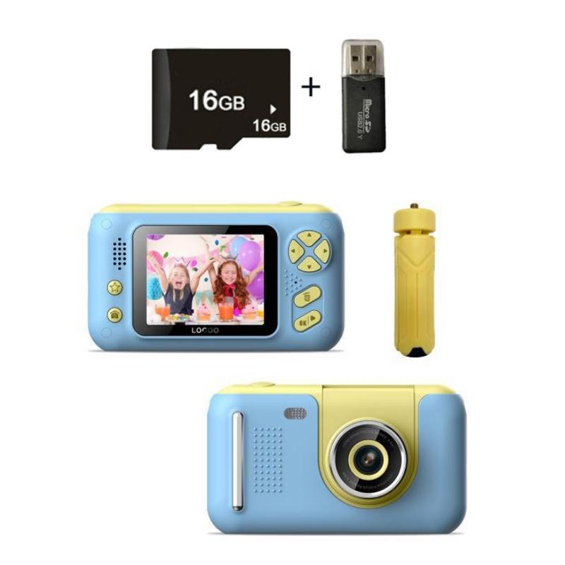 2.4 Hd Reversible Kids Camera + 16gb Memory Card & Reader - Yellow / Blue