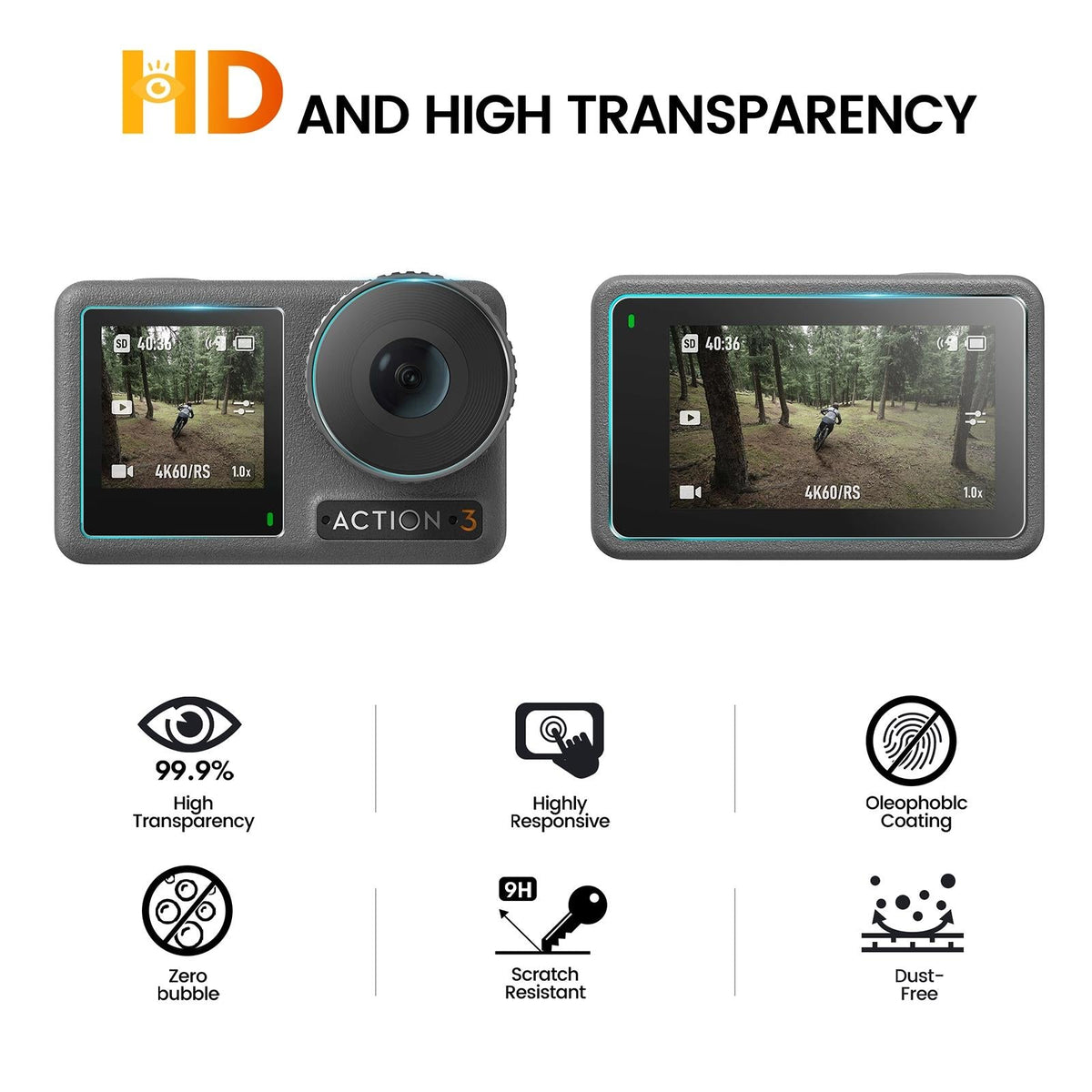 2-pack 3-in-1 Tempered Glass Screen Protectors for Front and Back Lenses