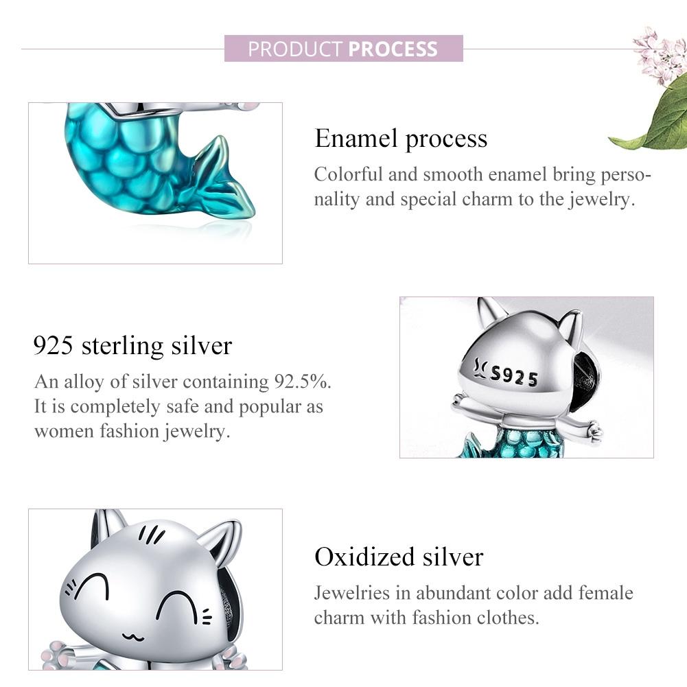 925 Sterling Silver Cat Mermaid Beads For Diy Bracelets & Necklaces