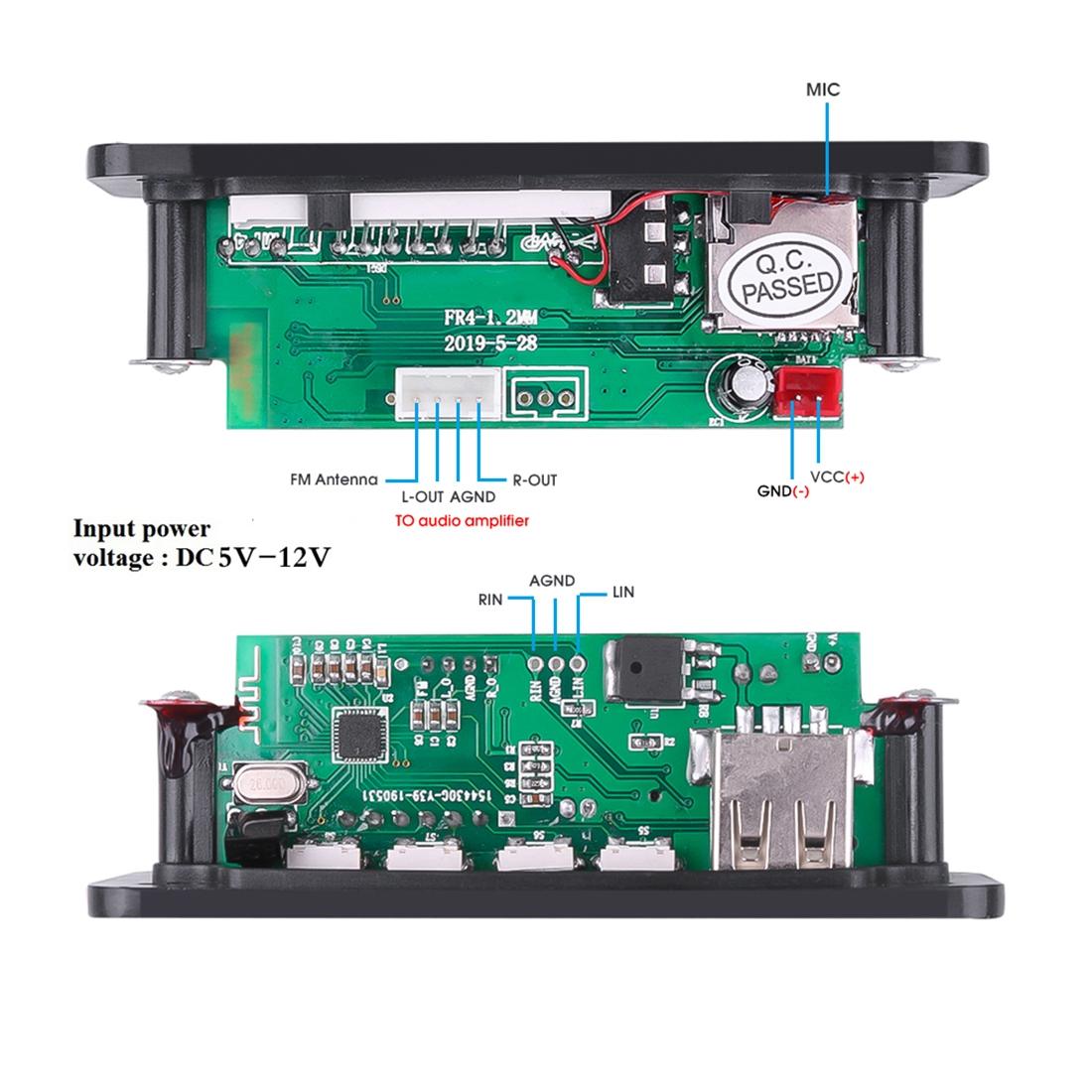 12V Car Mp3 Player Board With Fm Radio Bluetooth Recording & Remote