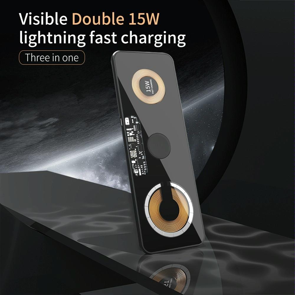 15W Dual Fast Charging Pad For 3 In 1 Wireless Phones
