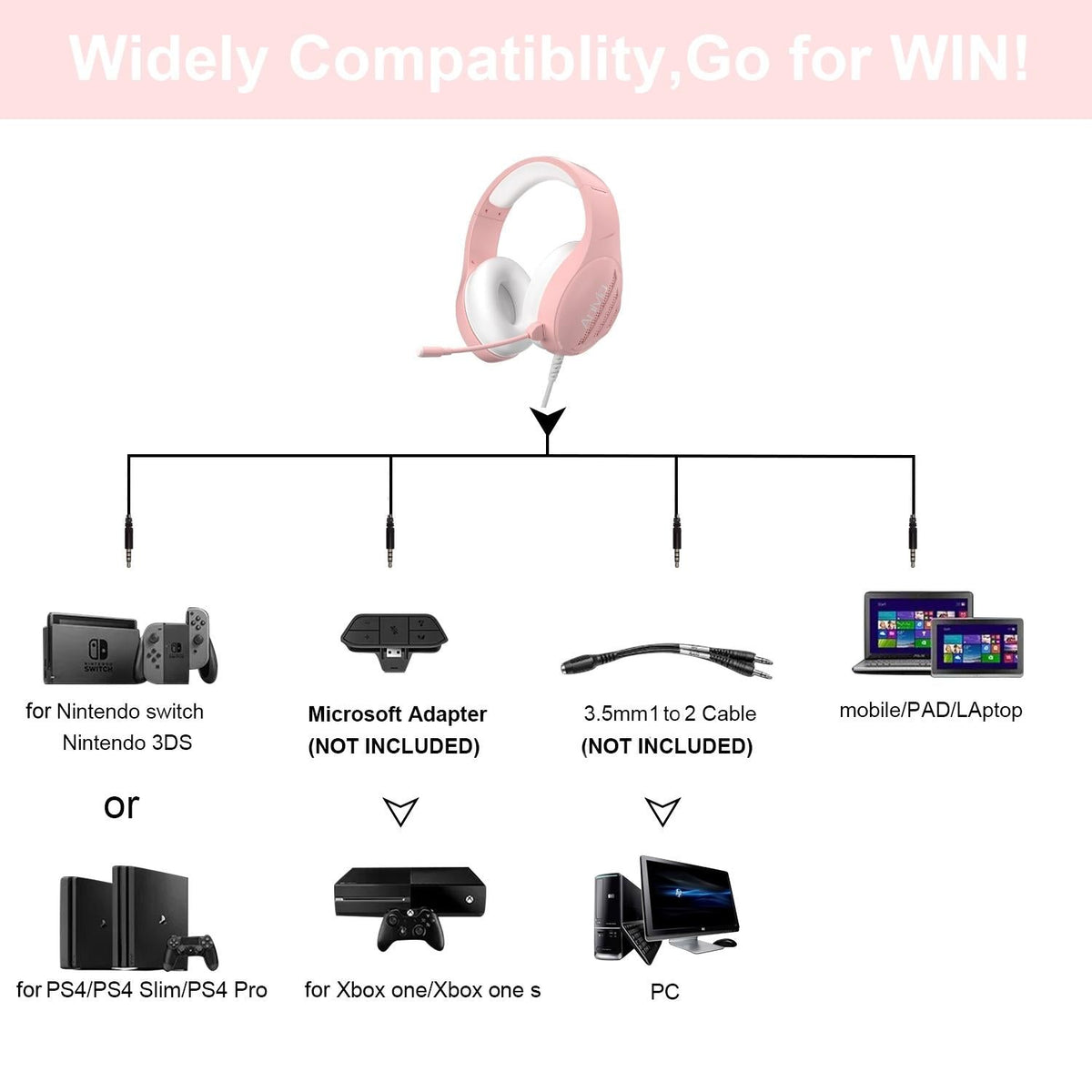 3.5Mm Wired Music Headset With Mic Pink