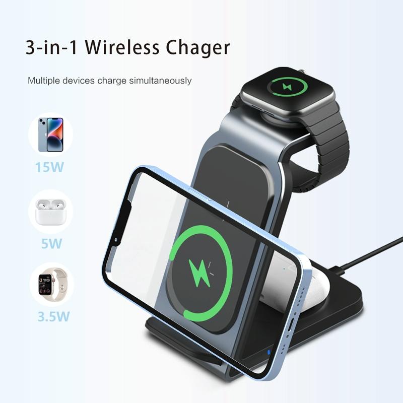 3 In 1 Vertical Metal Wireless Charger - Tarnish