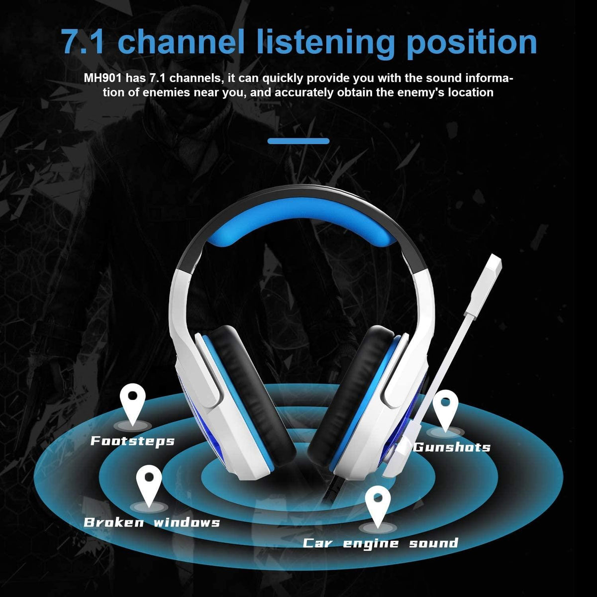 7.1 Channel Usb Gaming Headset With Mic Blue / White