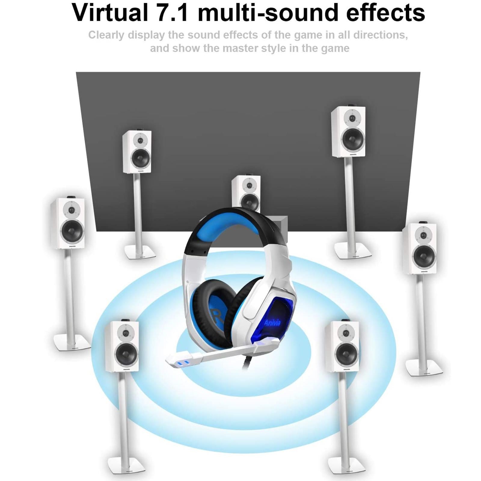 7.1 Channel Usb Gaming Headset With Mic Blue / White