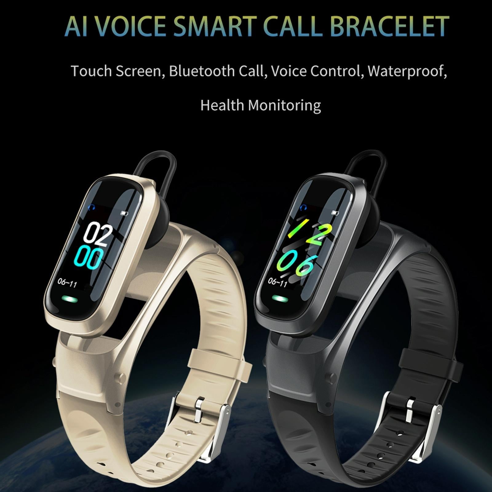 Smart Bracelet With Ai Voice Sleep & Heart Rate Monitoring Call Rejection - Black