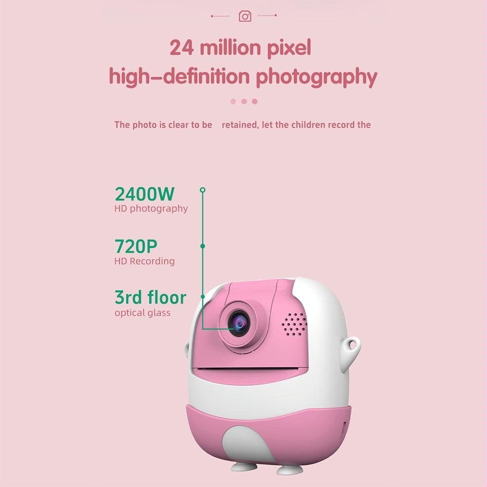720P Hd Reversible Mini Digital Camera For Children - Cartoon Print - Pink