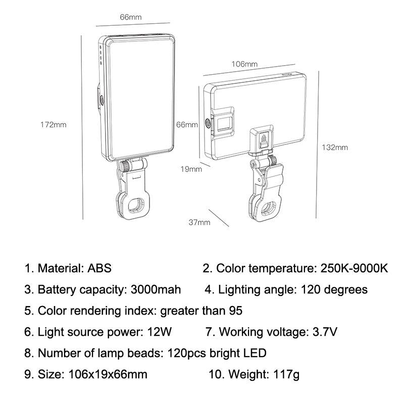 Portable Clip-on Fill Light for Mobile Phone and Tablet Selfies