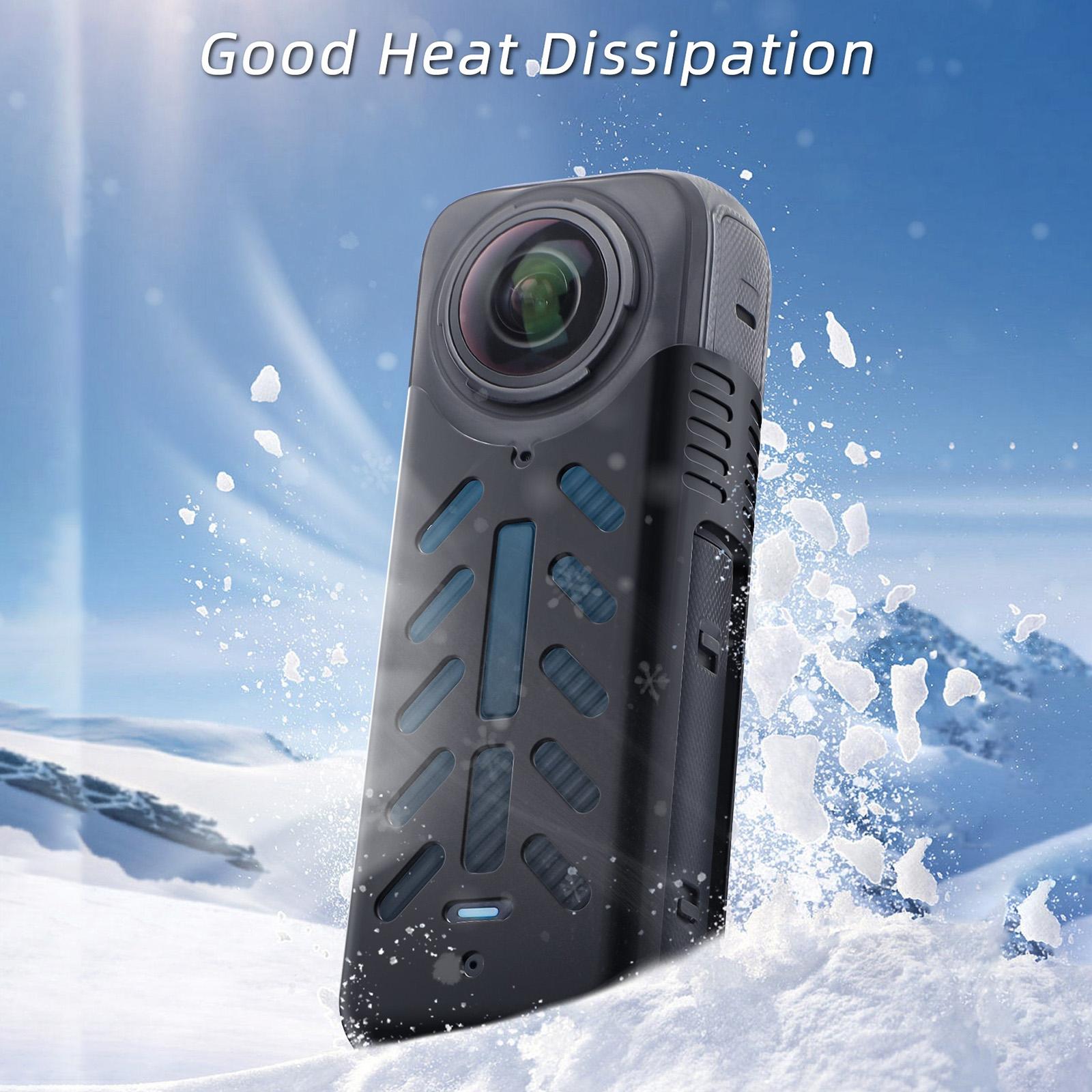 Silicone Shockproof Case and Lens Cover for Insta360 X4 by Sunnylife - Black - Lens Cover