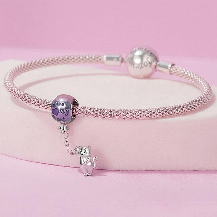 925 Sterling Silver Hot Air Balloon Cat Pendant