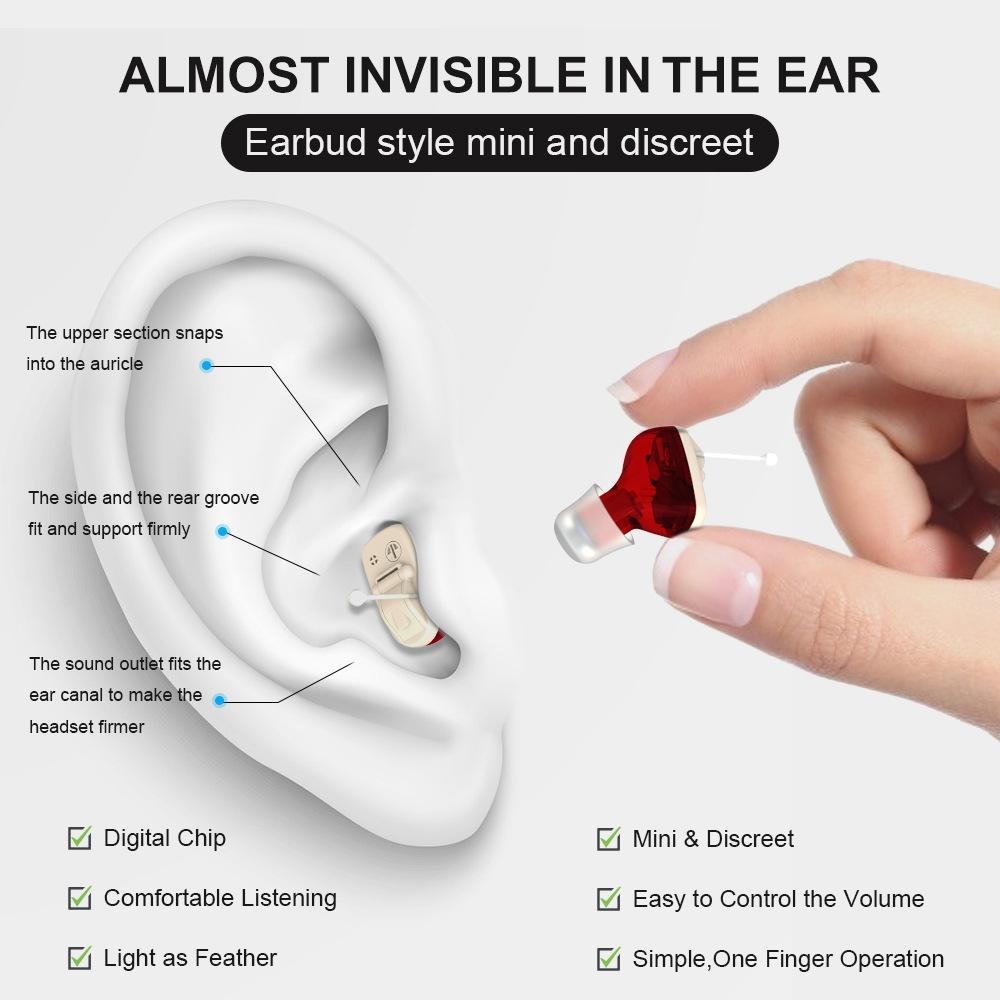 1Pair In Ear Hearing Aid For Elderly & Hearing Impaired - Black
