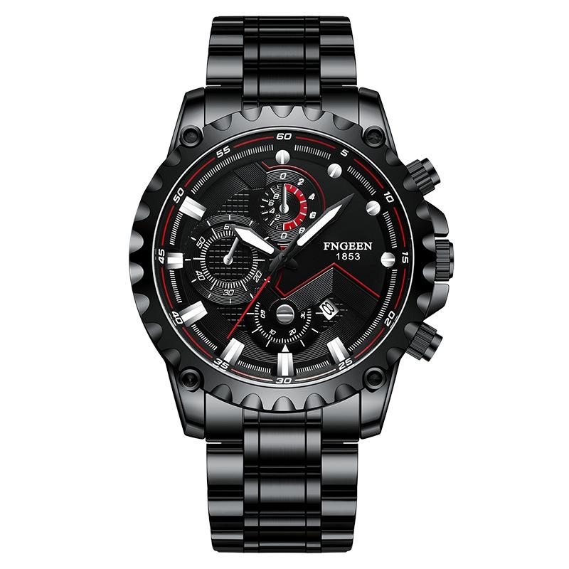 Stainless Steel Waterproof Men Sports Watch - Black Steel Black Surface