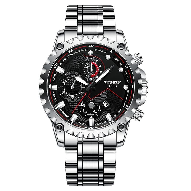 Stainless Steel Waterproof Men Sports Watch - Black Steel Black Surface