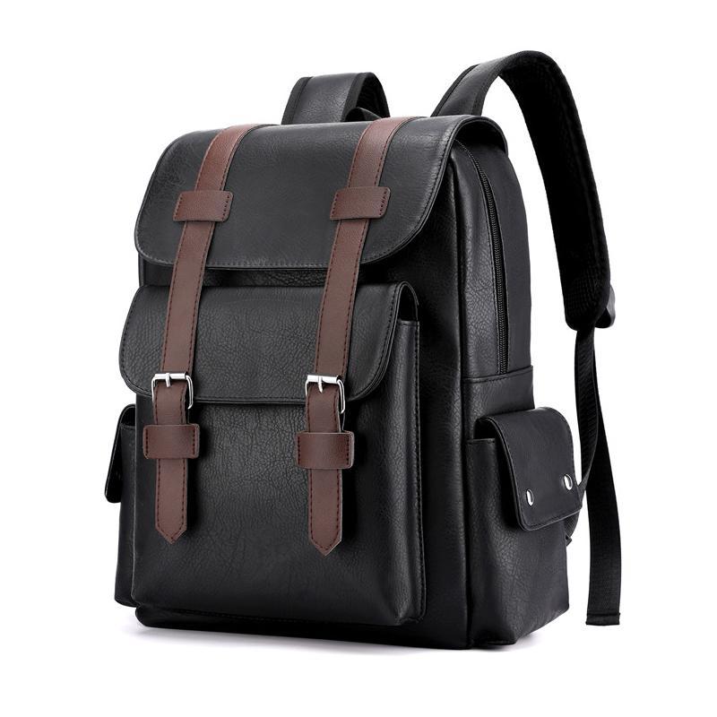 Large Capacity Pu Leather Laptop Backpack For Travel & School - Black