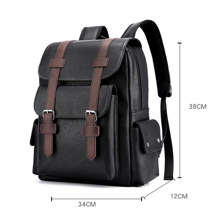 Large Capacity Pu Leather Laptop Backpack For Travel & School - Black