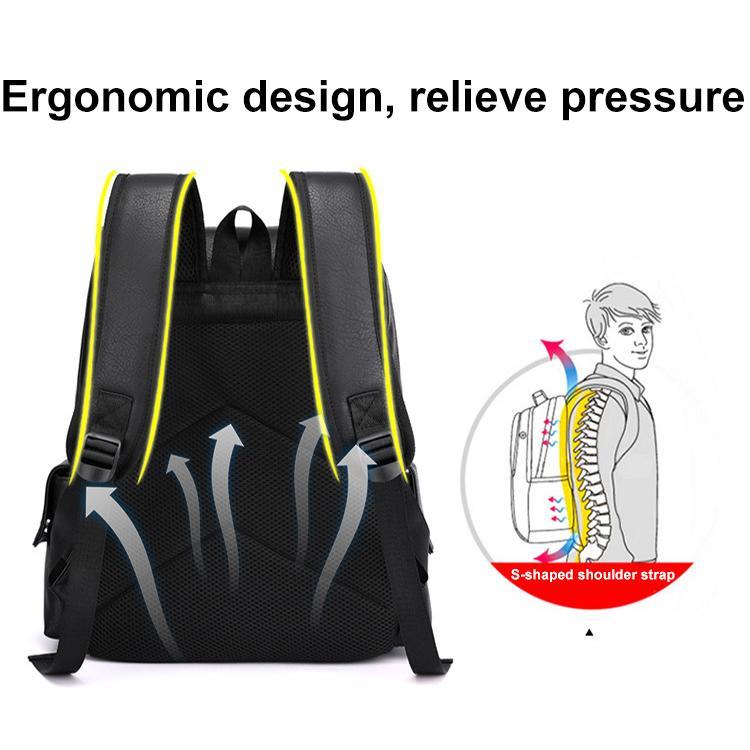 Large Capacity Pu Leather Laptop Backpack For Travel & School - Black