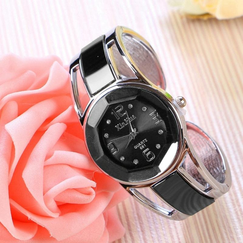 Stainless Steel Diamond Bracelet Watch for Women - Hollow Mirror Surface - Black