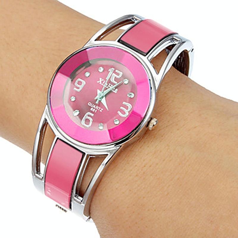 Stainless Steel Diamond Bracelet Watch for Women - Hollow Mirror Surface - Black