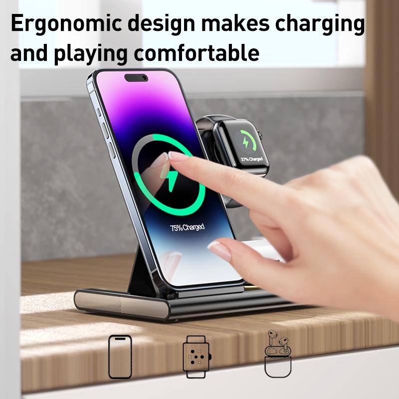 15W 3 In 1 Foldable Wireless Charger - Black