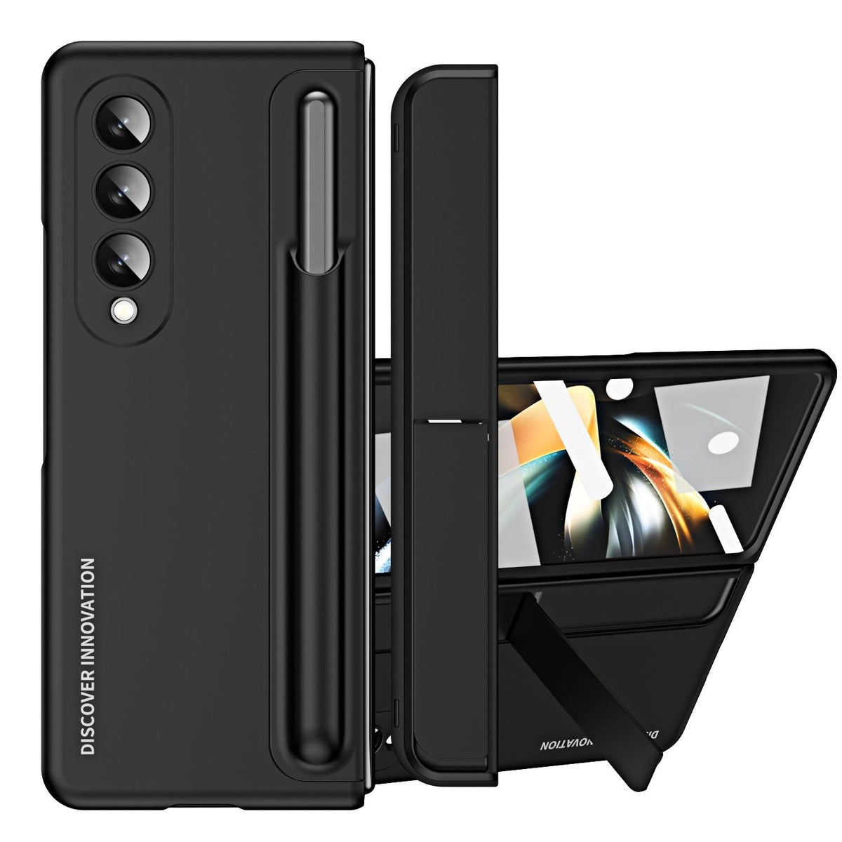 For Samsung Galaxy z Fold4 5G Samsung Galaxy z Fold4 2-in-1 Detachable Folding Case with Holder &amp; Pen Slot - Black