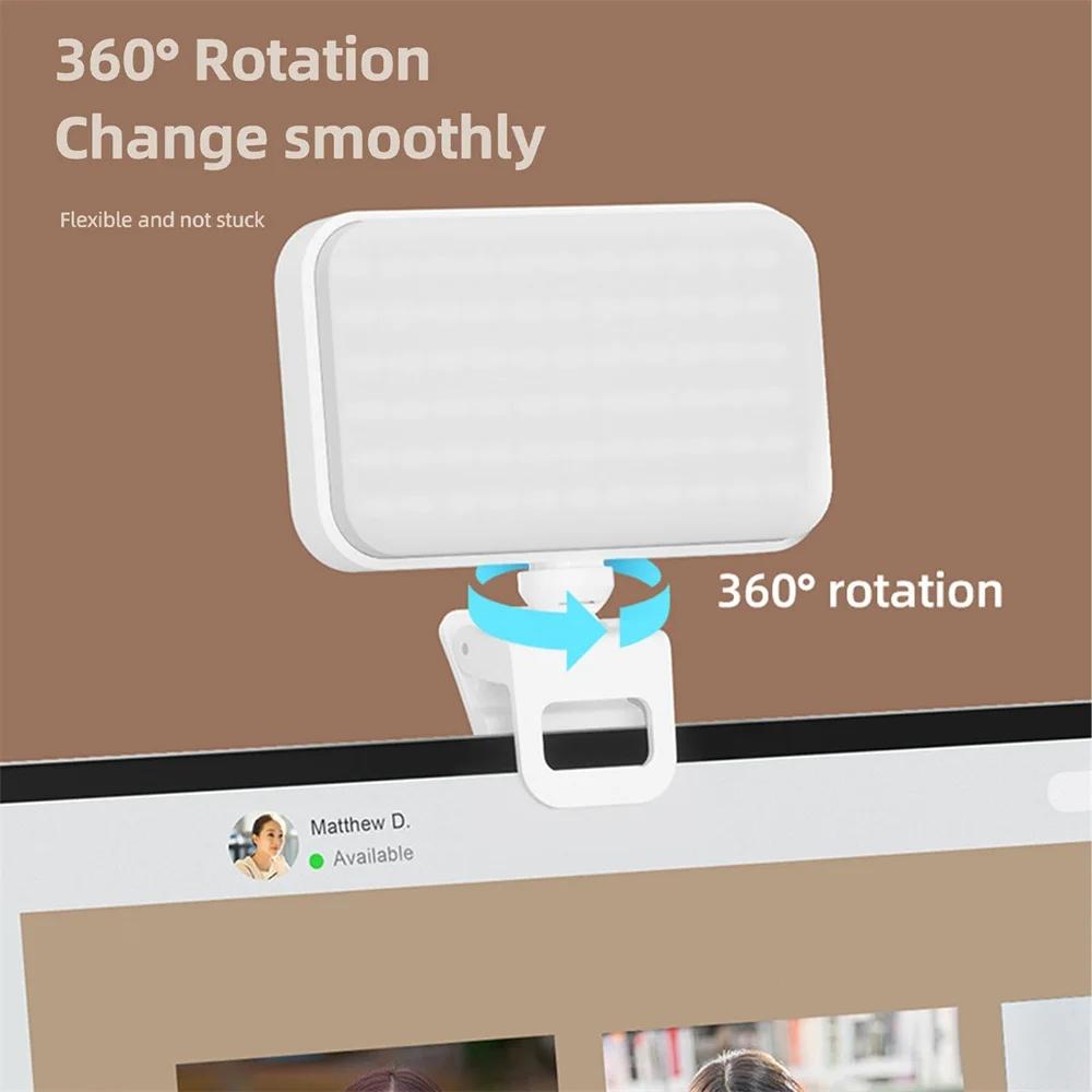 Rechargeable Clip-on Selfie Light with 66 Leds - 3 Modes for Phone Laptop Tablet - Black - White